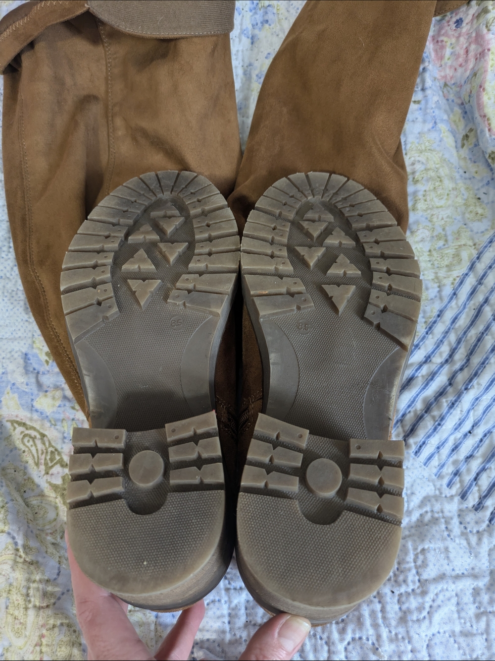 Over-the-Knee Suede Riding Boots - Cognac Brown 8.5 W - Picture 5 of 5